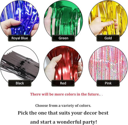 6 Pack Red Total 60 Feet Foil Fringe Garland Metallic Tinsel Banner Wall Hanging Drapes Parade Float Skirting Decorations for Trailer Mardi Gras Party Birthday Wedding (Red)