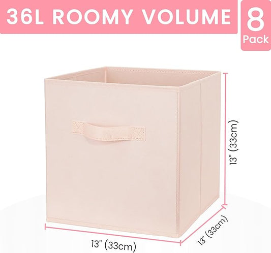 Criusia Storage Cubes - 13 Inch Heavy Duty Fabric Storage Bins for Shelves Closet Cube Organizer - 8 Pack Collapsible Cube Storage Bins Baskets for Clothes Blankets Toys - Nursery Organization