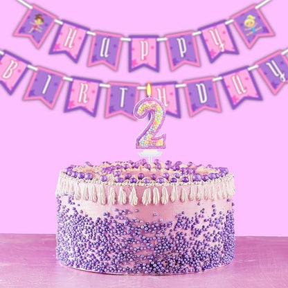 Birthday Candles - Number 2 Candle, Colorful Macaron Candles for Boys/Girls, Purple Party Decorations, Purple Cake Decorations