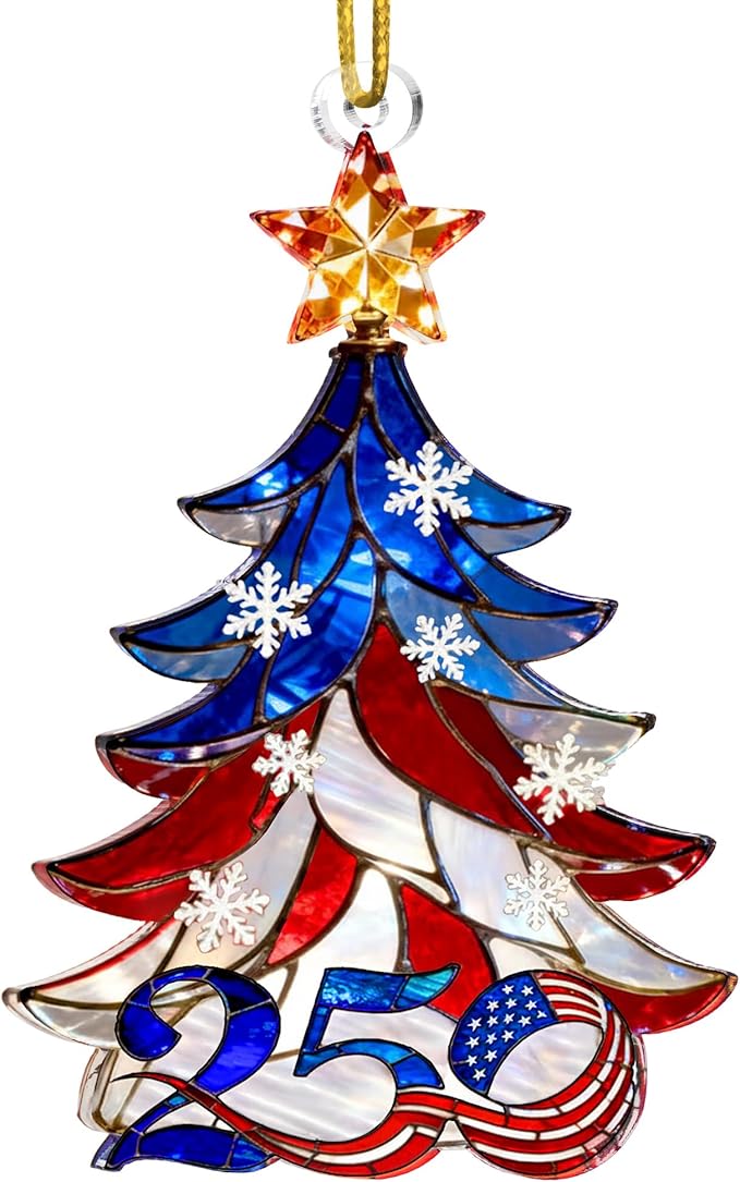 United States 250th Anniversary Ornament, 2D Acrylic 250th Anniversary USA Christmas Tree Ornament, 250 Patriotic American Flag Christmas Ornaments, Gift for US Citizens, Patriotic Collectors Decor