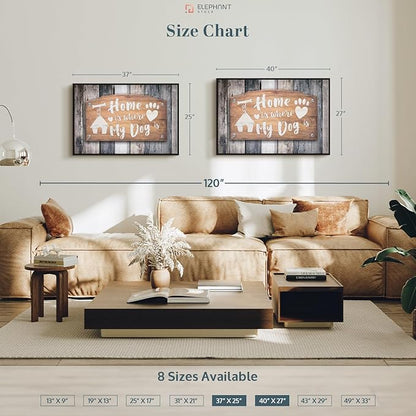 Elephant Stock Home Is Where My Dog Is Wall Art - Horizontal Floating Framed Canvas - 1-Piece Living Room Wall Decor - Pet Digital Art Canvas Print - Gray and Beige Decor for Wall - 37" X 25"
