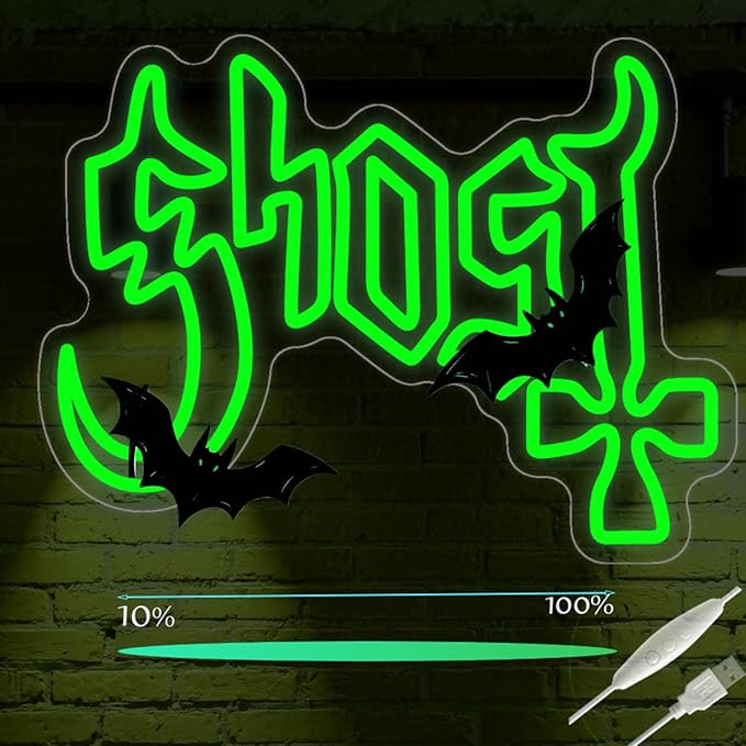 Gothic Band Neon Sign, Green LED Wall Light, Mysterious Rock Music Decor, Occult Aesthetic Room Light (12.2"x16.5")