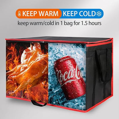 Insulated Food Delivery Bag with Hard Bottom - Extra Stable and Durable Catering Bag, 3XL Thermal Cooler Tote for Hot and Cold Food Transport - Ideal for High-Volume and Restaurant Deliveries