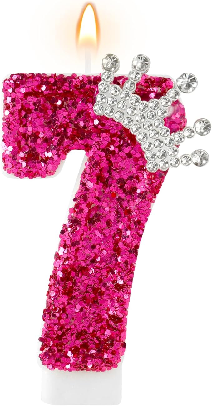 Hot Pink Birthday Candles Crown Number 7 Candle 7th Birthday Party Decorations Cake Topper Cupcake Decor for Anniversary Celebrations Supplies