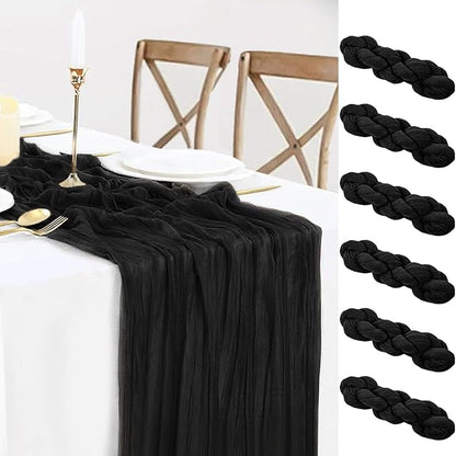 6 Pack Black Table Runner 35x120 Inches Gauze Cheesecloth Table Runner Rustic Sheer Table Cloth Runner for Wedding Party Baby Shower Birthday Home Decor Holiday Decorations