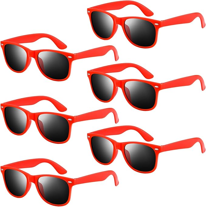 NEBURORA 6 Pack Red Neon Sunglasses Bulk Retro Colorful Party Glasses for Adult Men Women Birthday Wedding Summer Beach Pool Party Supplies