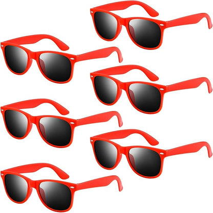 NEBURORA 6 Pack Red Neon Sunglasses Bulk Retro Colorful Party Glasses for Adult Men Women Birthday Wedding Summer Beach Pool Party Supplies
