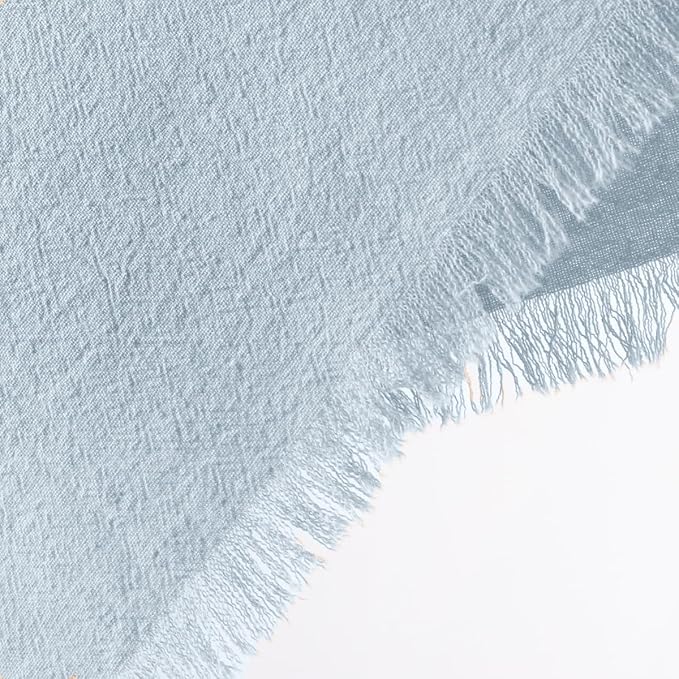 12 Pack Gray- Blue Cotton Linen Napkins with Fringe Christmas Cloth Napkins Set of 12 Boho Handmade Holiday Napkins Bulk for Wedding Baby Shower Xmas Dinner Table Parties, 17 x 17 Inches