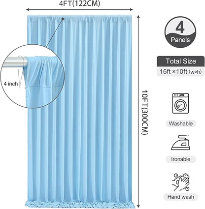 16 x 10ft Baby Blue Backdrop Curtain for Baby Shower Blue Photo Backdrop Curtains Wrinkle Free Drapes for Backdrop Soft Long Curtains for Backdrop Decoration Birthday Parties Wedding Baptism, 4 Panels
