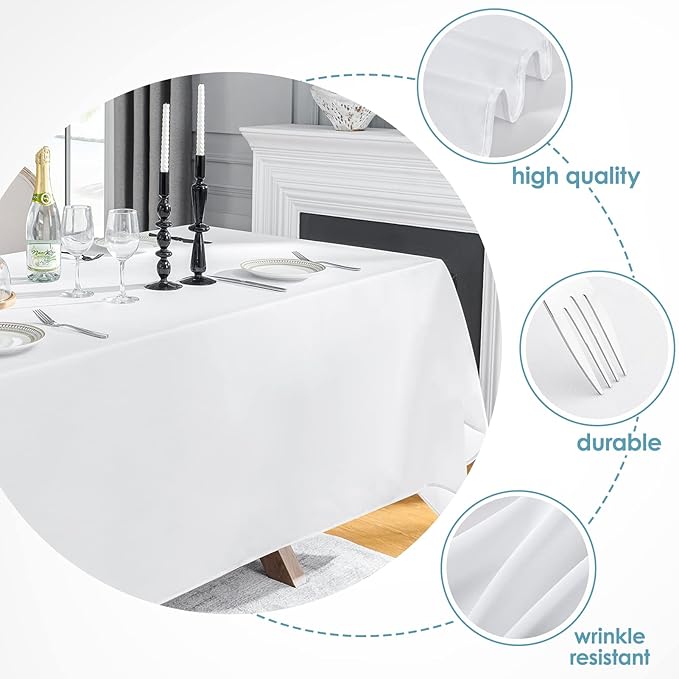VidaFete 1 Pack Tablecloth 90 * 156inch Rectangle Table Cloth Polyester, Stain Wrinkle Resistant Polyester Dining Table Cover for Kitchen Dinning Party Wedding Tabletop Buffet Decoration(White)