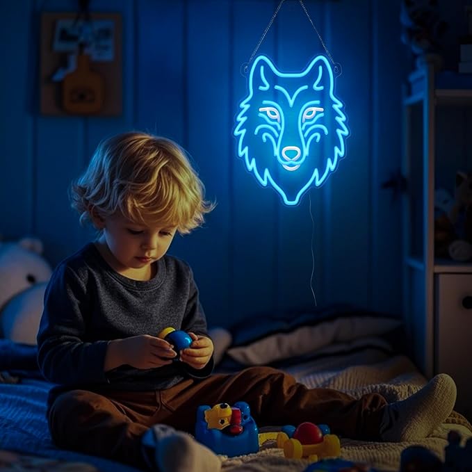 Wolf Neon Sign, Dimmable LED Wolf Light Animal Wall Decor, Christmas Gift Birthday Gifts for Boys Men, Bedroom Living Room Man Cave Home Decoration With USB Powered
