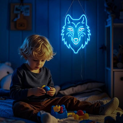 Wolf Neon Sign, Dimmable LED Wolf Light Animal Wall Decor, Christmas Gift Birthday Gifts for Boys Men, Bedroom Living Room Man Cave Home Decoration With USB Powered