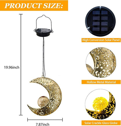Solar Garden Hanging Moon Lights Outdoor Decor,Metal Lanterns Art Decorations for Outside Yard Lawn Patio Wall Fences Driveway Trail,Unique Housewarming Gardening Gifts for Women Mom