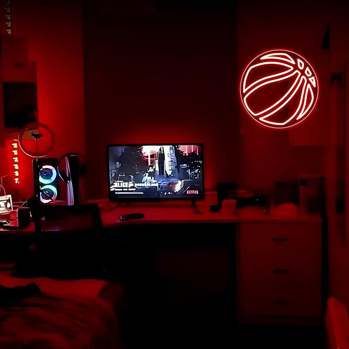Basketball Neon Sign, Neon Signs for Wall Decor Red LED Light Up Signs Home Decor for Bedroom Club Party Bar Shop USB Operated