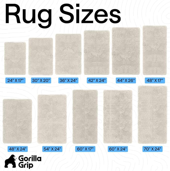GORILLA GRIP Bath Rug Mat 48x24, Soft Absorbent Chenille, Quick Dry Microfiber Mats, Rubber Backing Washable Shower Floor Rugs, Bathmat Runner, US Designed Bathroom Home Decor Accessories Ivory Cream
