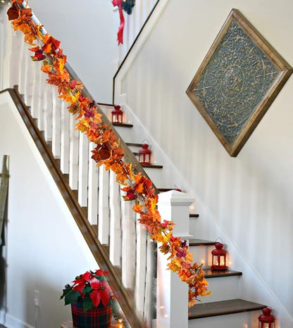DearHouse 2 Pack Fall Garland Maple Leaf, 5.9Ft/Piece Hanging Vine Garland Artificial Autumn Foliage Garland Thanksgiving Decor for Home Wedding Fireplace Party Christmas (Orange)