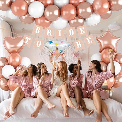 Bridal Shower Decorations Rose Gold Bridal To Be Balloon Set with Star Heart Diamond Ring Foil Balloons Bunting Banner Heart Paper Garland Rose Gold White Bachelorette Marriage Engagement Party Women