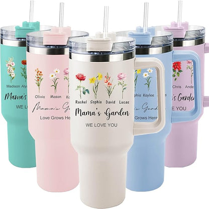 ThermoThrill Ships Next Day, Personalized 40 Oz Tumbler with Handle and Straw Custom Tumbler with Text Stainless Steel Mug Birthday Gifts for Women