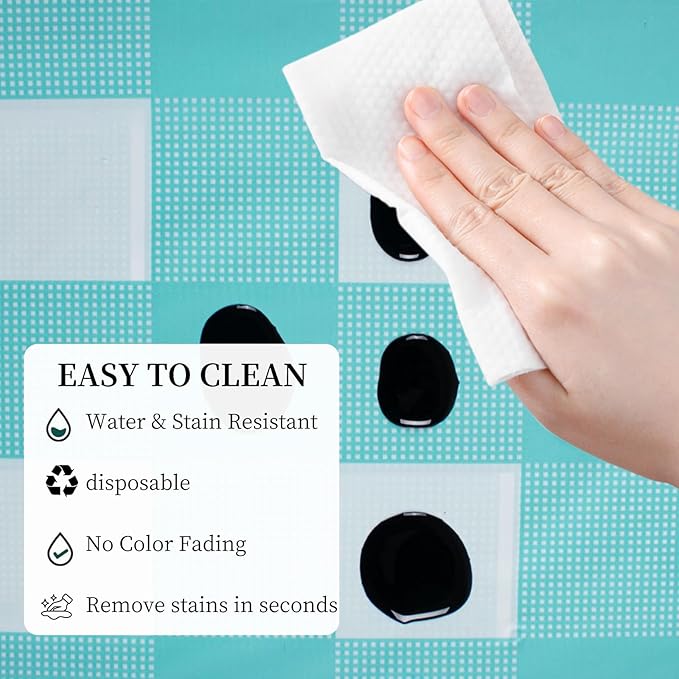 3 Packs Aqua and White Checkered Tablecloth 54x108 Inches Rectangle Gingham Tablecloth Disposable Plastic Waterproof Table Cover for Outdoor Picnic Kitchen and Birthday Party