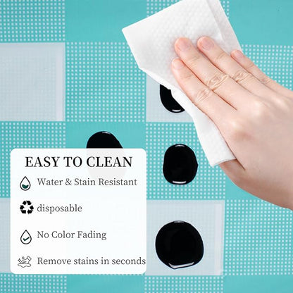 3 Packs Aqua and White Checkered Tablecloth 54x108 Inches Rectangle Gingham Tablecloth Disposable Plastic Waterproof Table Cover for Outdoor Picnic Kitchen and Birthday Party