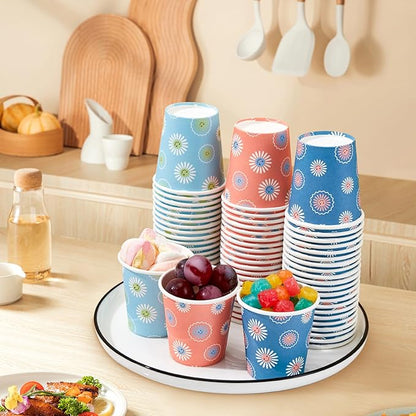 SIUQ 300 Pack 5 oz Paper Cups, Disposable Bathroom Cups, Small Mouthwash Cups, Hot/Cold Beverage Drinking Mini Cup for Party, Picnic, BBQ, Travel (Daisy)