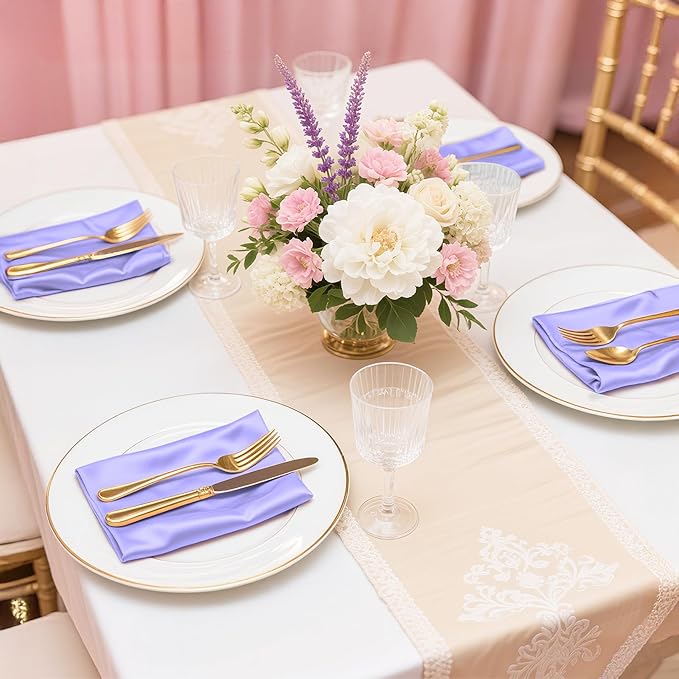 Bailarina 120 Pack Lavender Satin Napkins,17x17 Inches Wedding Napkins Square Soft Silky Table Napkins Bulk Decorative Elegant Cloth Napkin for Party Decoration, Banquet,Wedding,Graduation