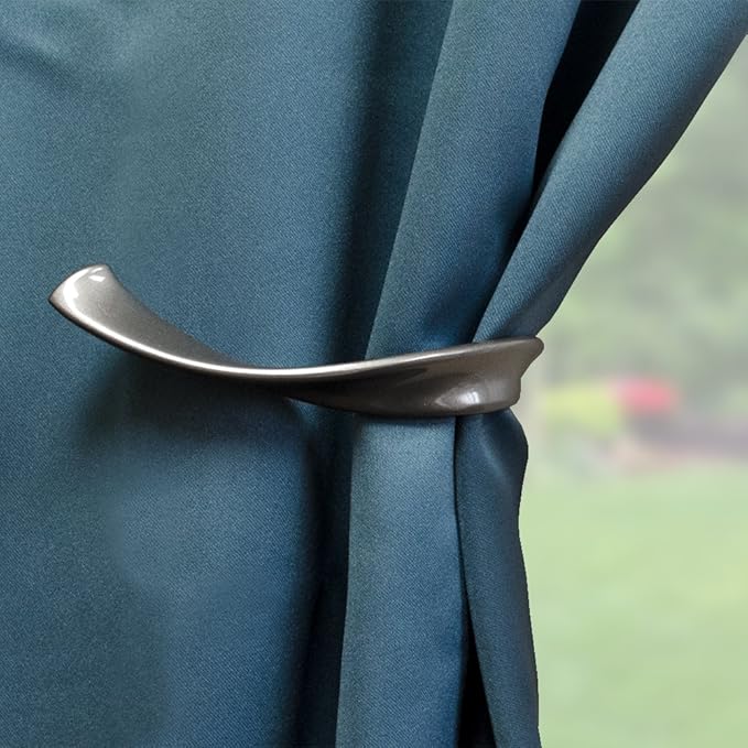 Sashay Metal Curtain Holdback Set of 2, Pewter – Additional Colors Available - Universal Style, Window Treatments, Easy Installation, Curtain Tiebacks, Wall Mounted, Drapery for Home, Bedroom, Office