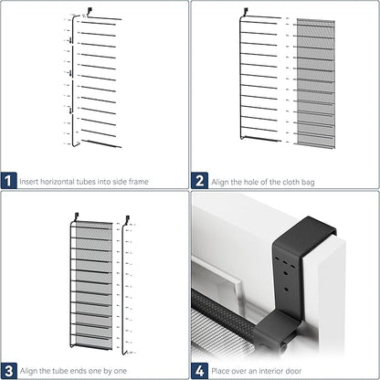 Whitmor 36 Pair Over The Door Shoe Organizer, 12 Tier Hanging Shoe Organizer, Heavy Duty Metal & Mesh Shoe Holder, Hanging Shoe Rack for Closet Organizer, 69"L x 21.7"W x 7.5"H, Matt Gunmetal