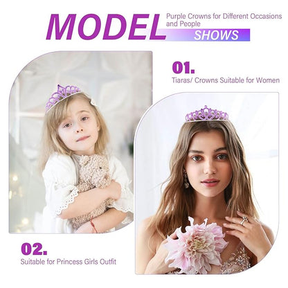 10 Pcs Purple Crowns Rapunzel Tiaras Headband for Women Girls - Bulk Princess Tiara with Purple Crystals for Rapunzel Outfits Costumes Prom Pageants Halloween Cosplay Parties