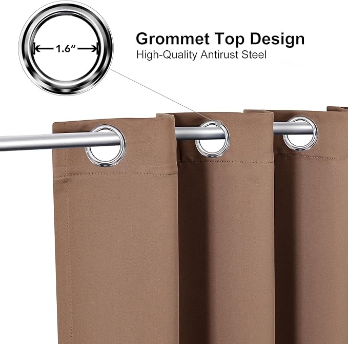 ChrisDowa Small Window Curtains 50 inches Long for Bedroom - Grommet Short Thermal Insulated Room Darkening Curtains for Kitchen (1 Panel, Cappuccino, 29 x 50 Inch)