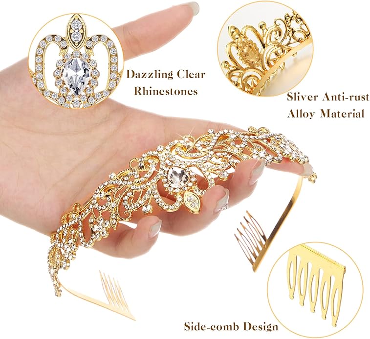 BBTO 10 Pcs Crystal Tiara and Crowns for Women Girls Princess Rhinestone Crown Queen Headband with Combs Bride Tiara for Birthday Party Wedding Prom Hair Accessories