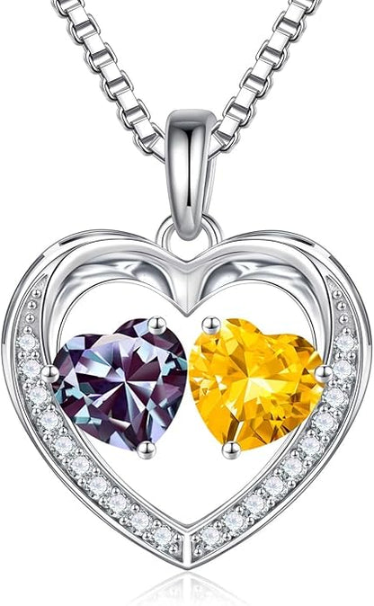 Iefil Christmas Gifts for Women Wife - 925 Sterling Silver Heart Birthstone Necklace, Anniversary Birthday Gifts for Women Wife Girlfriend Mom, Birthstone Jewelry Gift for Her