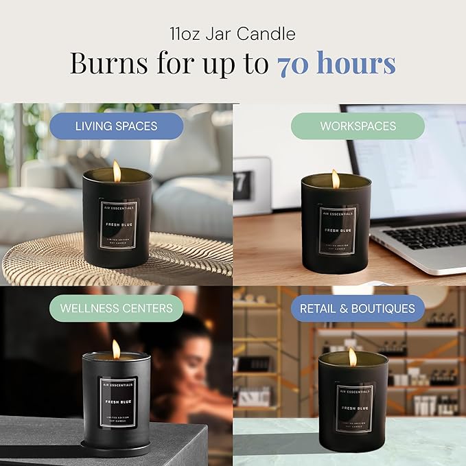 Air Esscentials Clean Scented Soy Candles, Soy Wax Blend with Luxury Fragrance, Aromatherapy Candle for Home & Office, 70 Hour Burn Time, Fresh Blue, 11 oz.