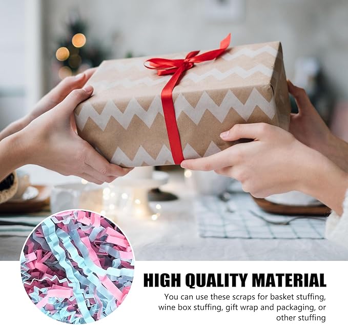 ZEBMOON 1 LB Pink Blue Crinkle Cut Paper Shred Filler Great for Gift Wrapping, Basket Filling, Birthday, Wedding, Halloween, Thanksgiving, Christmas Day, New Year Party Decorations Filling Supplies