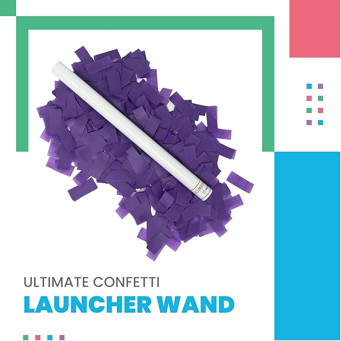 Ultimate Confetti Wand 14 inch Confetti Launcher Wand, Purple, 8 Pack - Great for Parties, Weddings and Events Tissue, Metallic and Biodegradable Options
