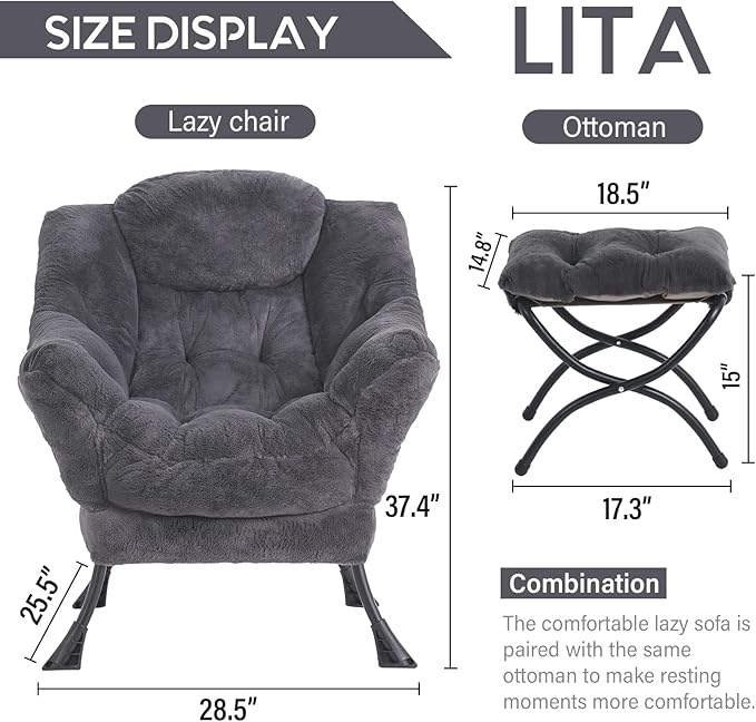 LITA Modern Accent Leisure Upholstered Sofa Chair, Lounge Reading Chair with Armrests and a Side Pocket for Living Room, Bedroom & Small Space, Plush Navy