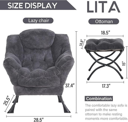 LITA Modern Accent Leisure Upholstered Sofa Chair, Lounge Reading Chair with Armrests and a Side Pocket for Living Room, Bedroom & Small Space, Plush Navy