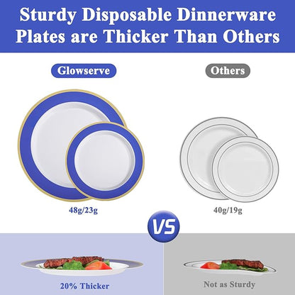 100Pack Plastic Plates Disposable Heavy Duty for Christmas Include 50PCS 10.25inch Dinner plates and 50PCS 7.5inch Dessert Plastic Plates for Party Wedding Birthday New Year
