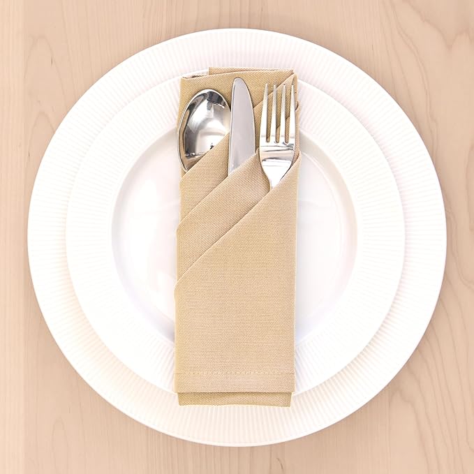 Encasa XO Light Beige Cloth Napkins Set of 6, 17"x17" | Solid Color Cotton Dinner Napkins | Washable & Reusable Napkins for Dining Table Fall Decoration, Holiday & Christmas Festivals