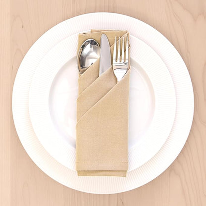 Encasa XO Light Beige Cloth Napkins Set of 12, 17"x17" | Solid Color Cotton Dinner Napkins | Washable & Reusable Napkins for Dining Table Fall Decoration, Holiday & Christmas Festivals