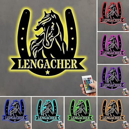 Personalized Name Horse Lamp Custom Wooden/Metal Horse Night Light Horse Wall Art LED Horse Light Farmhouse House Sign Horse Themed Gifts for Girl Birthday Christmas (LED Horse Sign)