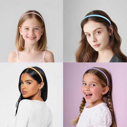 Wecoe 8pcs Headbands for Girls Women 0.4inch Thin Plastic Head Bands for Kids Hair Bands Colorful Hair Accessories for Women Girls