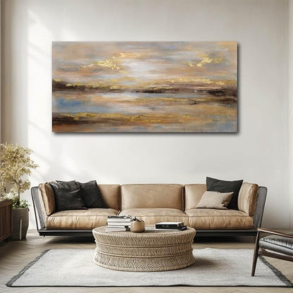 NBAODAN Abstract Wall Art for Bedroom Gold and Orange Wall Decor for Living Room Large Neutral Art Pictures Modern Artwork 29x58 Inch Dining Room Decorations