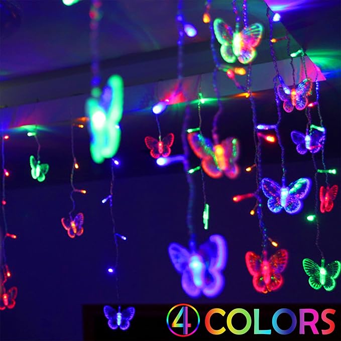 Butterfly Curtain Fairy Lights USB Plug in,120 LED 8 Modes 20FT Firefly Twinkle Icicle String Lights with Remote Timer Waterproof Copper Wire for Bedroom Patio Christmas Wedding Party Dorm(Multicolor)