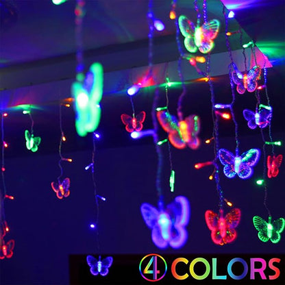 Butterfly Curtain Fairy Lights USB Plug in,120 LED 8 Modes 20FT Firefly Twinkle Icicle String Lights with Remote Timer Waterproof Copper Wire for Bedroom Patio Christmas Wedding Party Dorm(Multicolor)