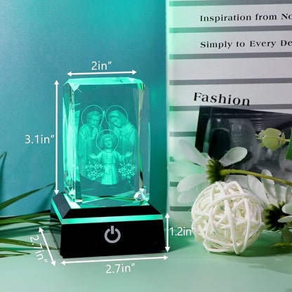 Movdyka 3D Crystal Jesus Figurine Religious Gifts for Women Men Christian Laser Engrave Holy Family Religious Christmas Ornaments Decorations with Colorful LED Base