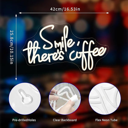 Smile There's Coffee Neon Sign, Neon Signs for Wall Decor Neon LED Signs Room Neon Light Up Signs Home Decor