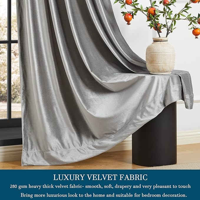 PRIMROSE Light Grey Curtains 63 inch for Living Room,2 Panels Drapes Blackout Rod Pocket Back Tab Window Treatment Room Darkening Thick Decorative Curtains for Bedroom