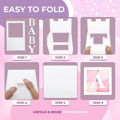 Baby Shower Boxes with Letters – White Boxes with Pink & White Balloons – 44-Piece Gender Reveal & Party Decoration Set by Vellax-Piece Gender Reveal & Party Decoration Set by Vellax