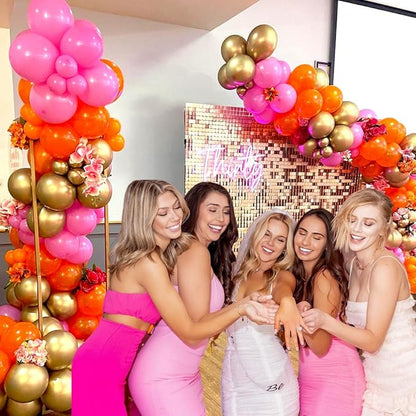 Pink Orang Balloons 12 inch 50 pcs Pink Orang Latex Party Balloons Hot Pink Orange Confetti Balloons for Birthday Baby Shower Wedding Tropical Party Decoration